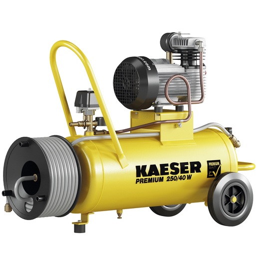 KAESER Reciprocating compressor model PREMIUM 250/40 W with Hose reel incl. 15 m hose