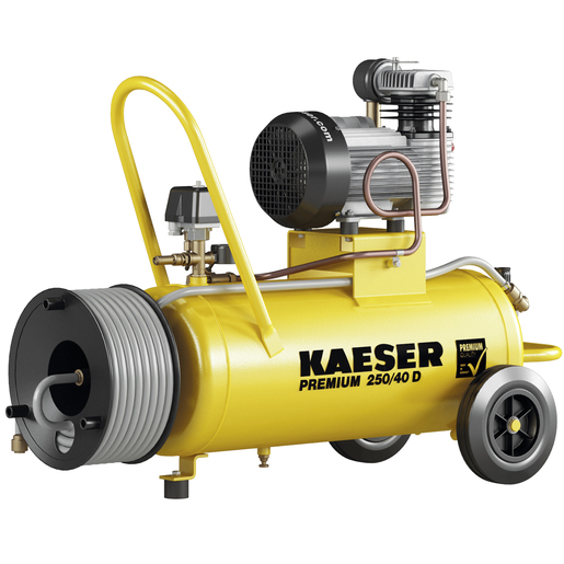 KAESER Reciprocating compressor model PREMIUM 250/40 D with Hose reel incl. 15 m hose