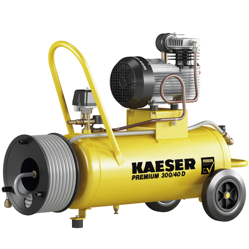 KAESER Reciprocating compressor model PREMIUM 300/40 D with Hose reel incl. 15 m hose