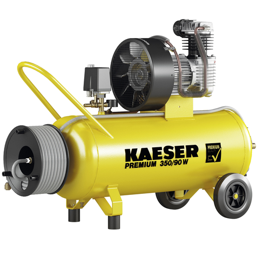 KAESER Reciprocating compressor model PREMIUM 350/90 W with Hose reel incl. 15 m hose