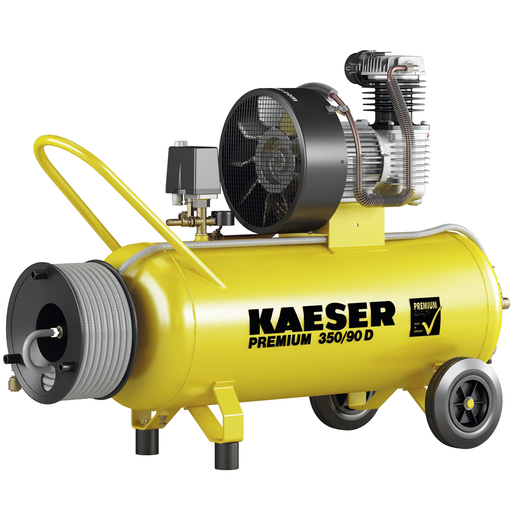 KAESER Reciprocating compressor model PREMIUM 350/90 D with Hose reel incl. 15 m hose