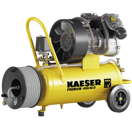 KAESER Reciprocating compressor model PREMIUM 450/40 D with Hose reel incl. 15 m hose