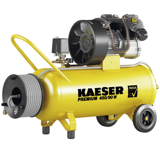 KAESER Reciprocating compressor model PREMIUM 450/90 W with Hose reel incl. 15 m hose