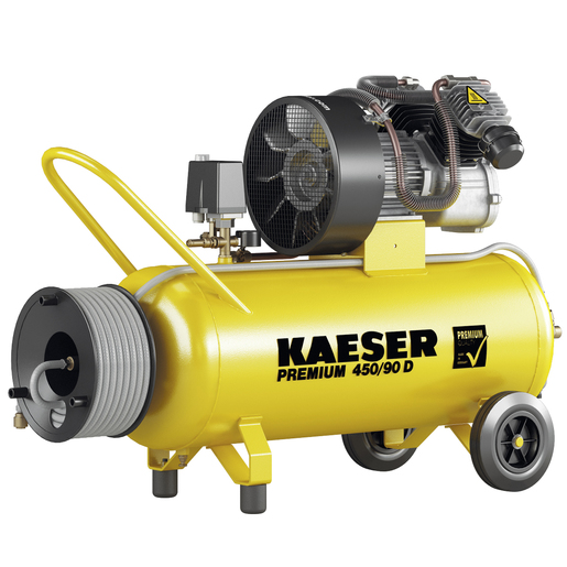 KAESER Reciprocating compressor model PREMIUM 450/90 D with Hose reel incl. 15 m hose