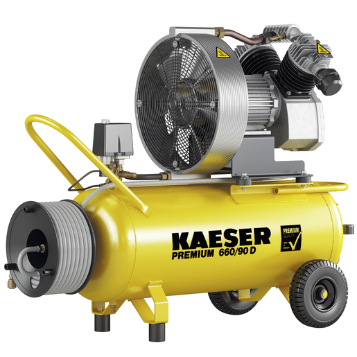 KAESER Reciprocating compressor model PREMIUM 660/90 D with Hose reel incl. 15 m hose