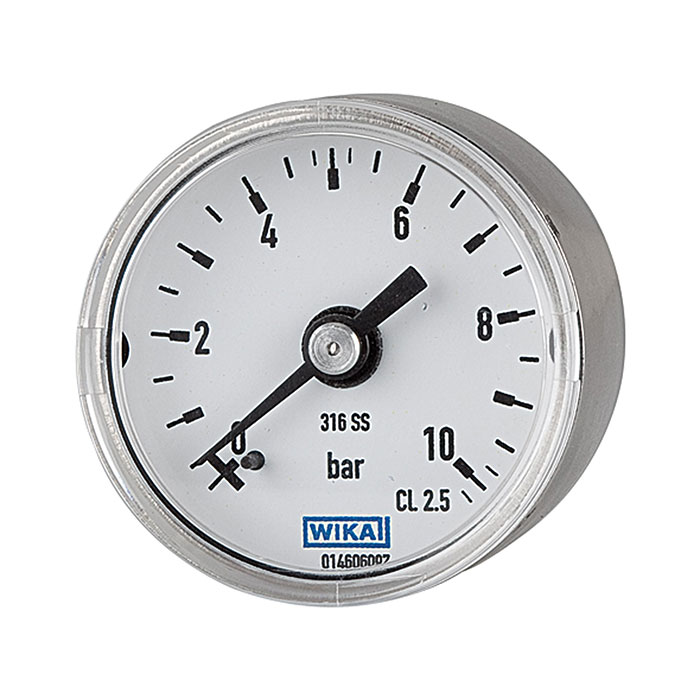 Pressure gauge Ø 40 mm, G 1/8 on rear side, 0 - 10 bar, 1.4571