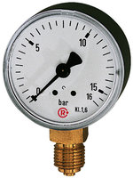 Standard pressure gauge, radial bottom, G 1/4, 0 - 10 bar, Ø 50