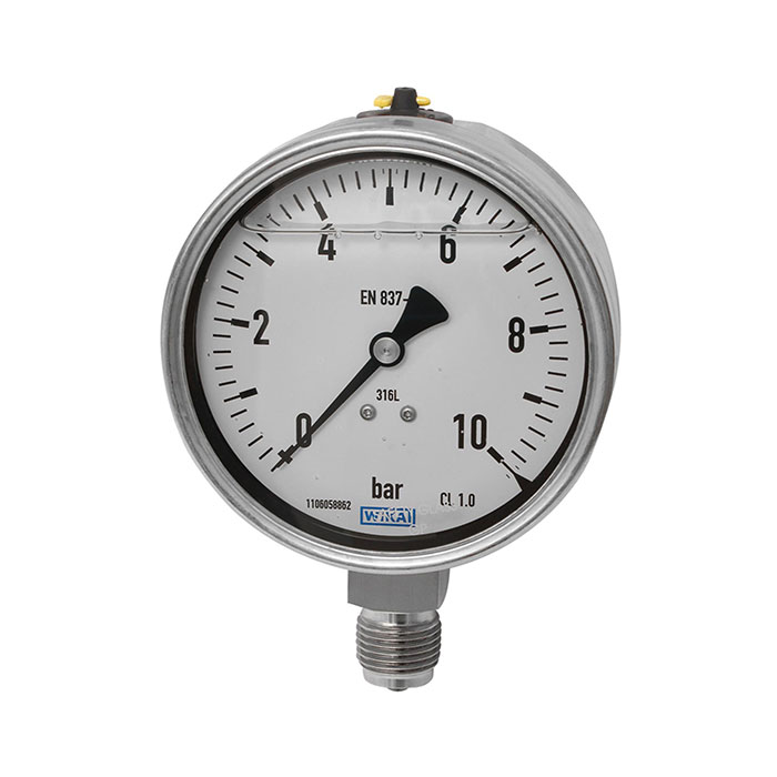 Glycerine pressure gauge, CrNi steel, G 1/4, -1 / 0 bar, Ø 63