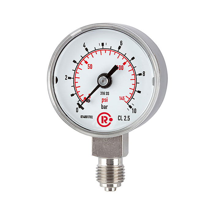 Standardmanometer, CrNi-Stahl, G 1/4 unten, 0 - 1,0 bar, Ø 40