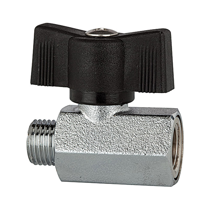 Mini ball valve nickel-plated brass, Butterfly handle G 1/4 IT/ET