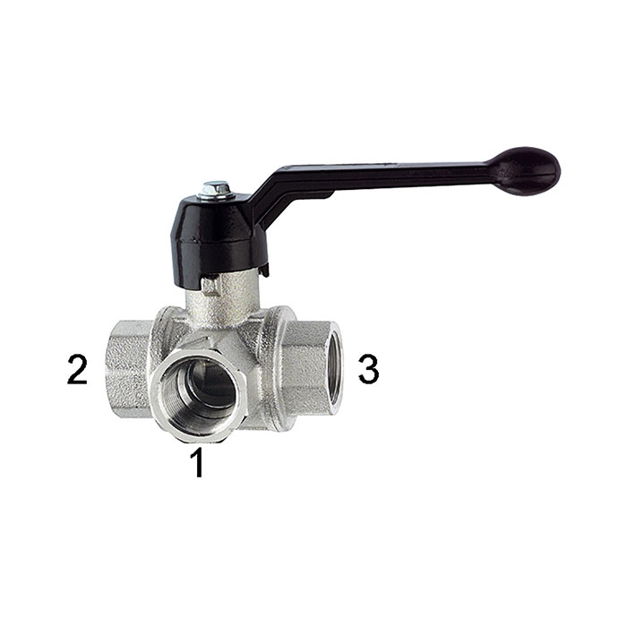 3-way ball valve, Standard, L-hole, nickel-plated brass, Rp 3/4