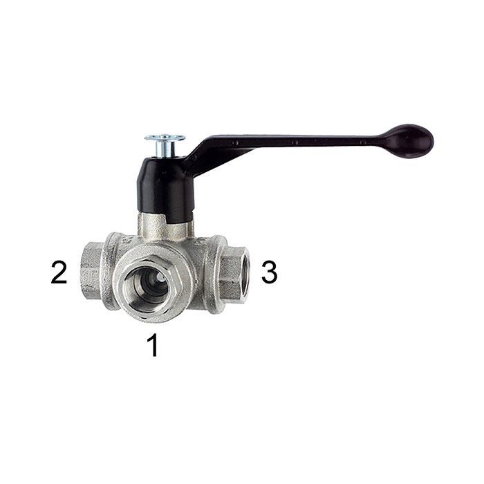 3-way ball valve, L-hole, nickel-plated brass, Rp 1/4, DN 8