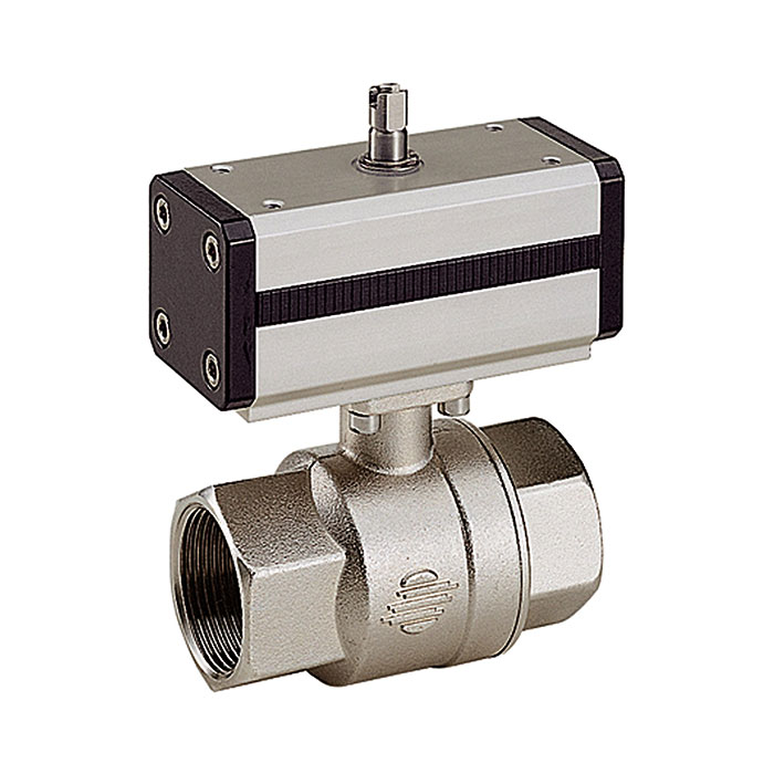 Brass ball valve, Pneumat. actuation drive, double-acting, Rp 1