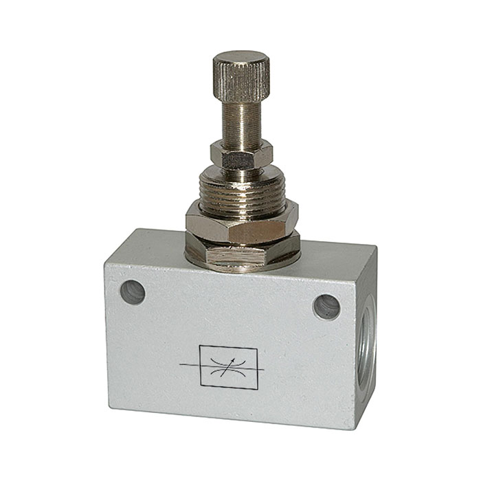 Throttle valve, in block shape, Anodised aluminium, G 1/4