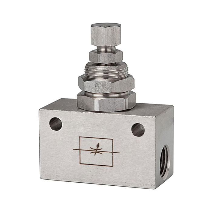 Throttle valve, in block shape, Stainless steel 1.4404, G 1/8