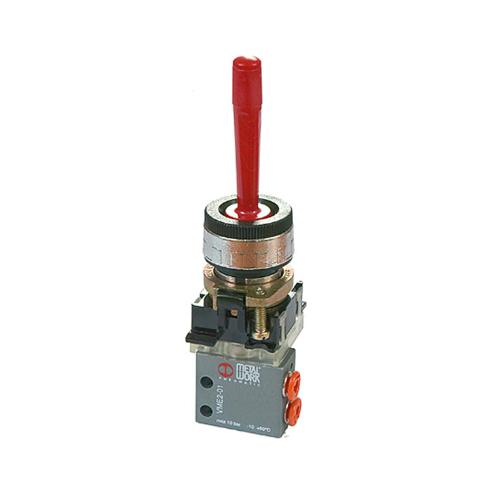 3/2-way mini valve, manual, Manual lever, NC monostable 4 mm side