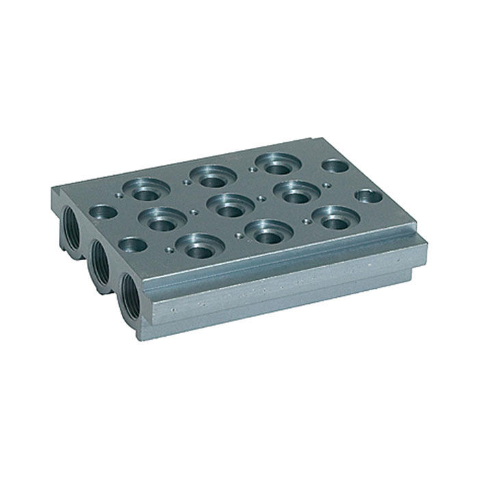 Multi-base plate for the way valves, 3 valve positions, G 1/8