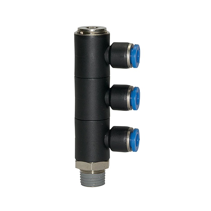 L-multi-distributor »Blue Series«, 3-fold, rotating, R 1/8 o.