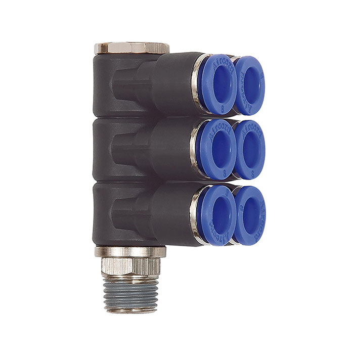 L-multi-distributor »Blue Series«, 6-fold, rotating, R 1/8 o.