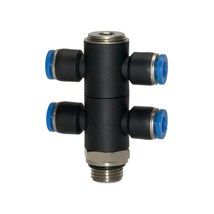 T-multi-distributor »Blue Series«, 4-fold, rotating, G 1/8 o.