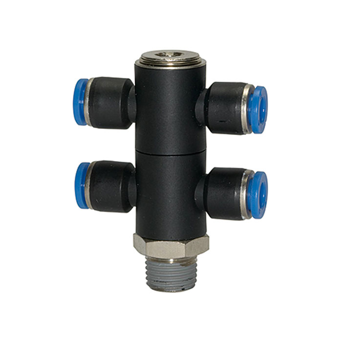 T-Mehrfachverteiler »Blaue Serie«, 4-fach, drehbar, R 1/8 a. Ø4mm