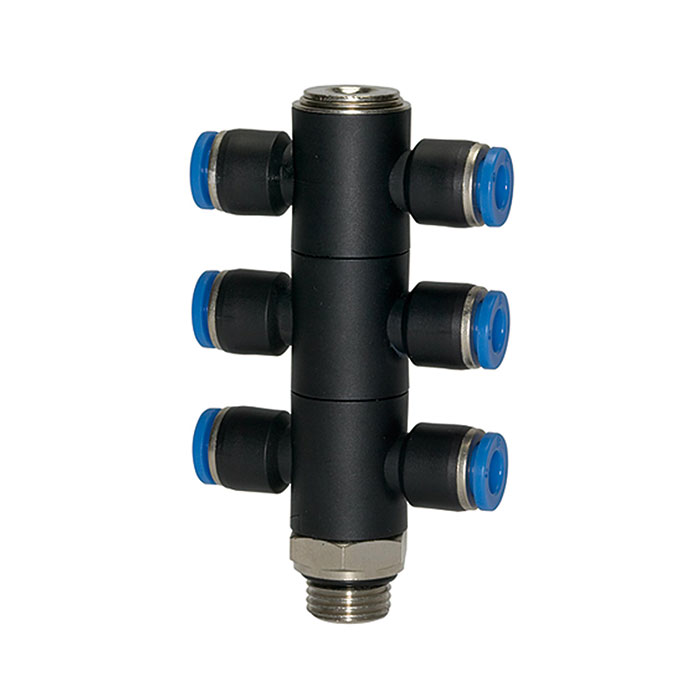 T-Mehrfachverteiler »Blaue Serie«, 6-fach drehbar, G 3/8 a. Ø10mm