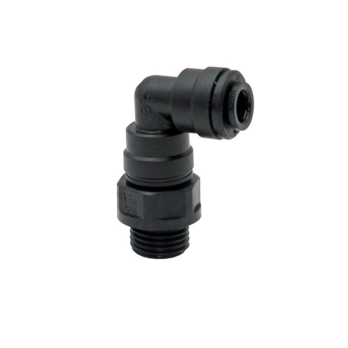 Angled screw-in fitting POM, G 1/8 o., for hose exterior Ø 6 mm