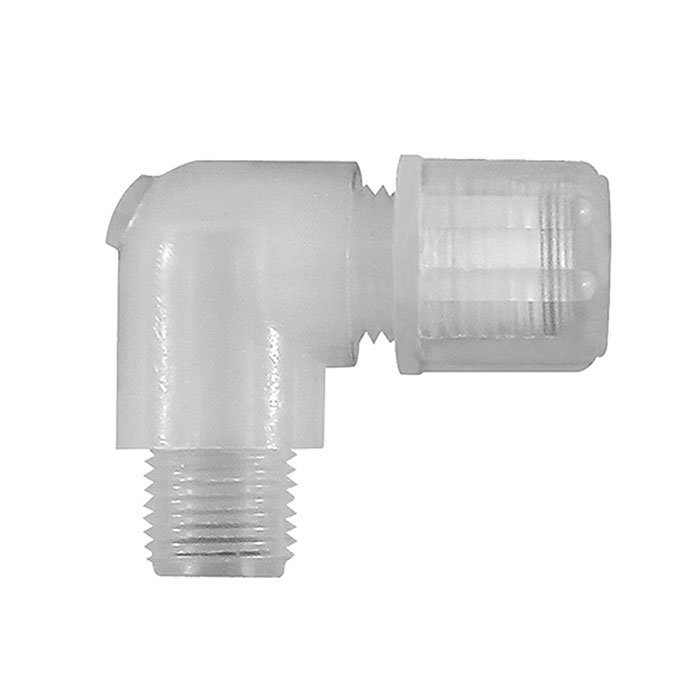 Angled screw-in fitting G 1/4 o., for hose 4/6 mm, PFA