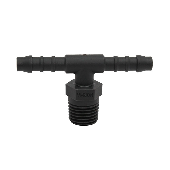 T screw-in supports, R 1/4 o., for hose I.D. 4 mm, AF 14, PA 6