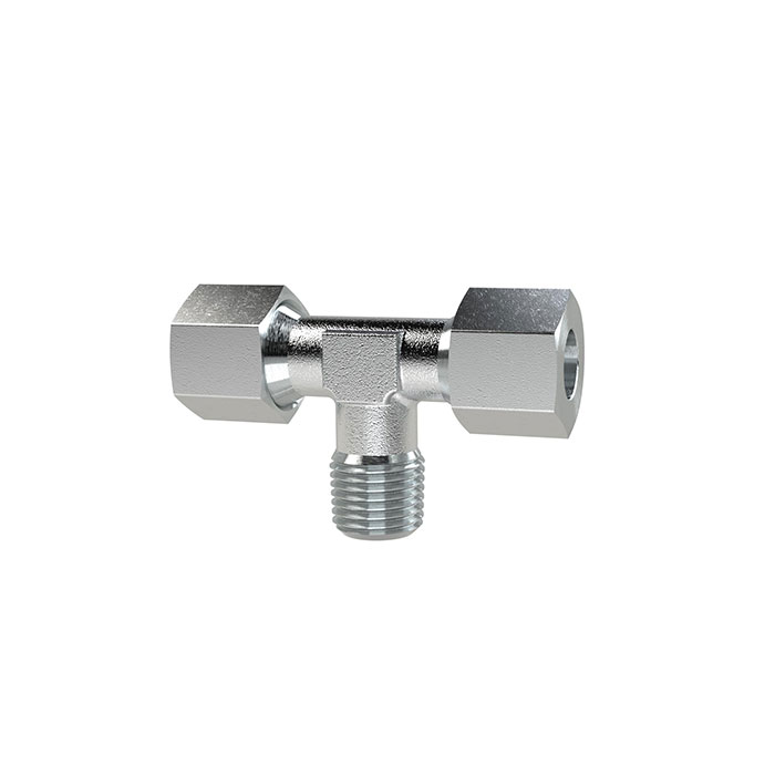 T screw-in fitting, R 1/4 o., Pipe exterior Ø 6, galvanised steel