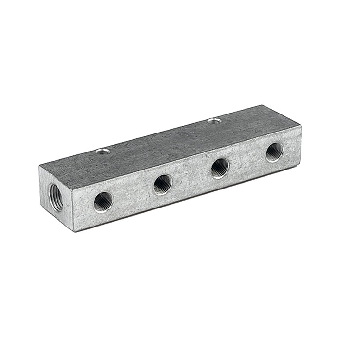 Distributor strip, Outlets one side, Input 2x1/4, Output 4 x 1/8