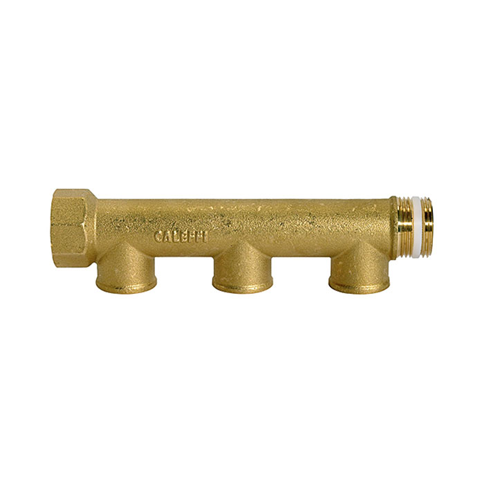 Distributor pipe, 3 outlets, Input 2x3/4, Output 3x1/2 IT, Brass