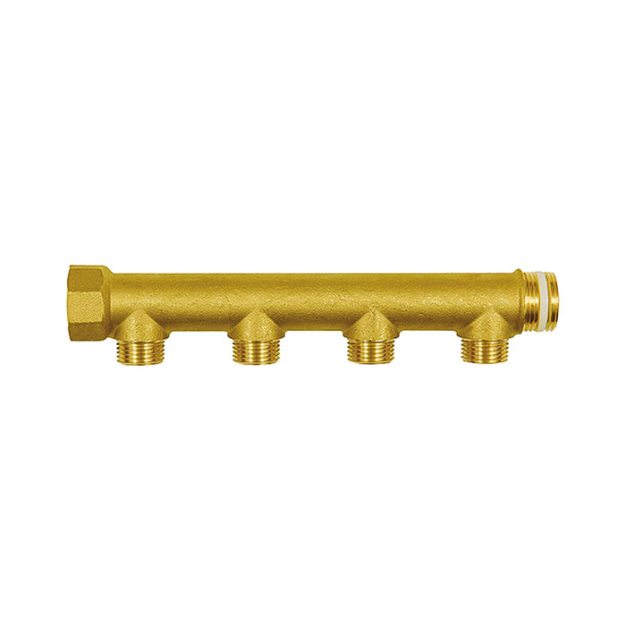 Distributor pipe, 4 outlets, Input 2x3/4, Output 4x1/2 ET, Brass