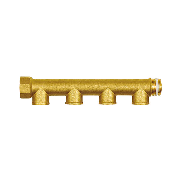 Distributor pipe, 4 outlets, Input 2x1, Output 4x1/2 IT, Brass