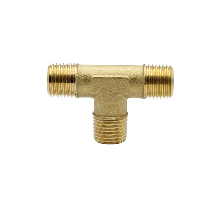 T-piece, exterior/exterior/exterior, R 1/8, AF 10, Bright brass