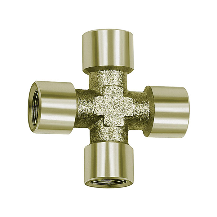 Cross-piece, 4 x interior, G 3/8, AF 17, nickel-plated brass