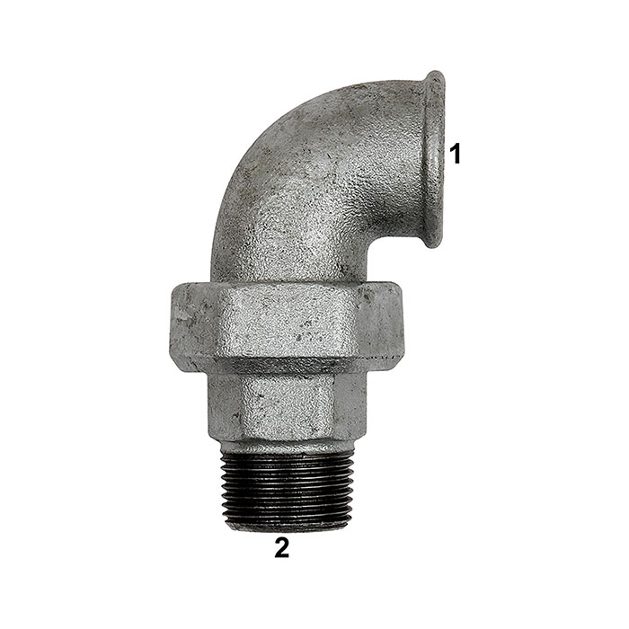 Verschraubung Bogen 97, IG/AG, Rp 1/2, R 1/2, schw. Temperguss