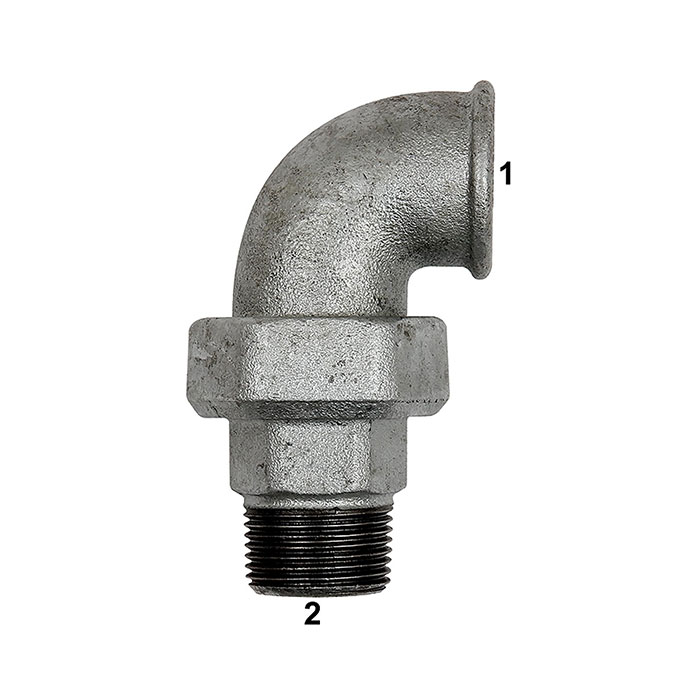 Verschraubung Bogen 98, IG/AG, Rp 3/4, R 3/4, schw. Temperguss