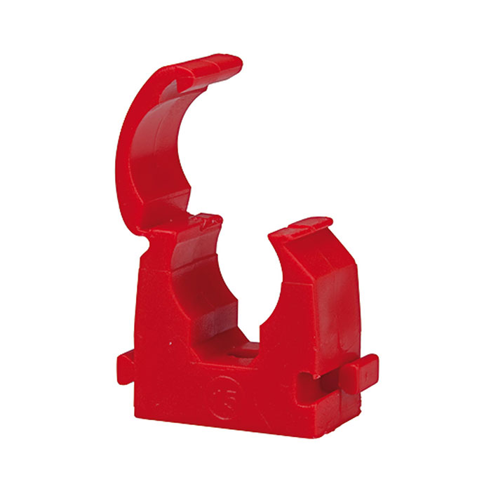 Pipe clamp, Polypropylene, for pipe exterior Ø 15 mm, red