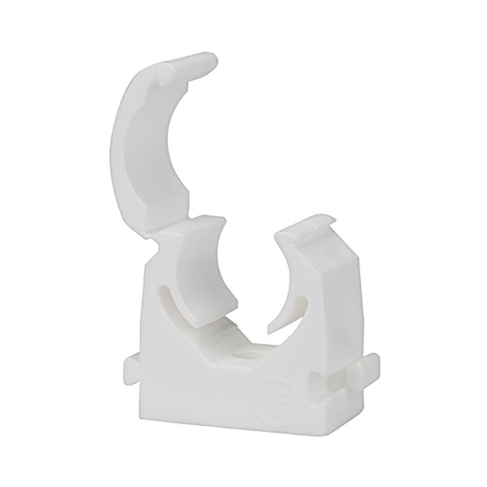 Pipe clamp, Polypropylene, for pipe exterior Ø 15 mm, white