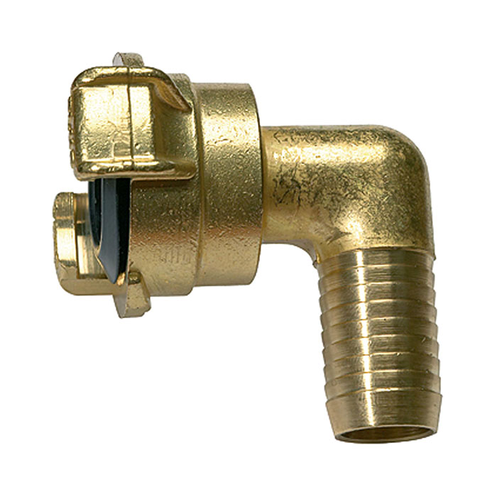 GEKA angled hose piece, 360° rotating, bright brass, I.D. 19