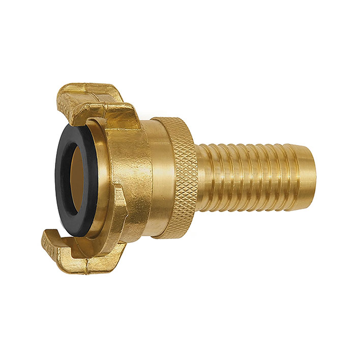 GEKA hose piece, rigid, Safety design, bright brass, I.D. 19