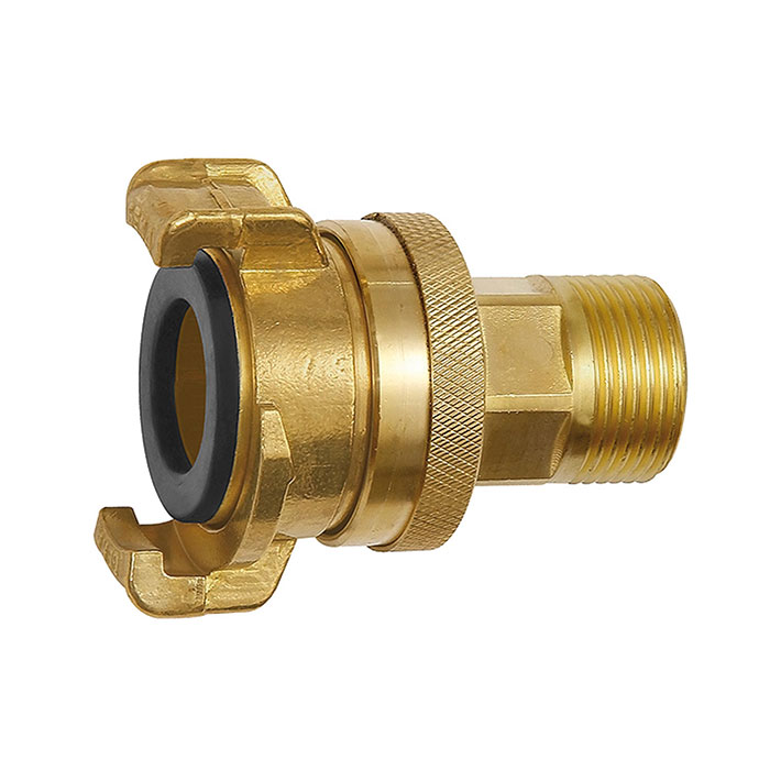 GEKA threaded piece, rigid, Safety design, bright brass, G 1 o.