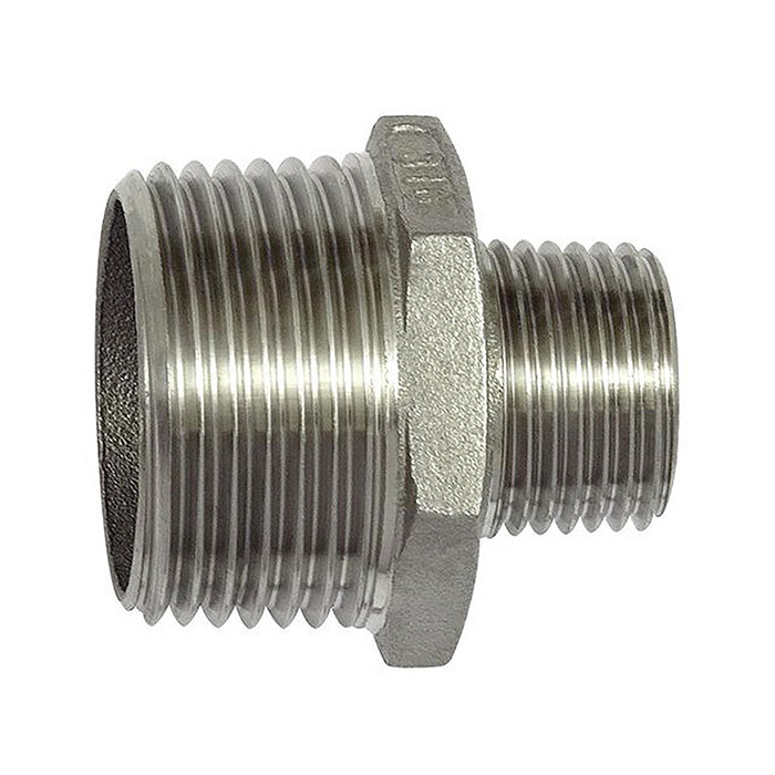 Double threaded nipple, reducing, Hexagonal, R 3/8, R 1/4, AF 18