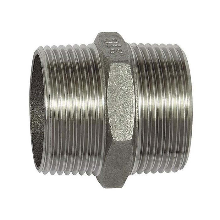 Double threaded nipple, Hex. R 3/8, AF 18, Stainless steel 1.4408