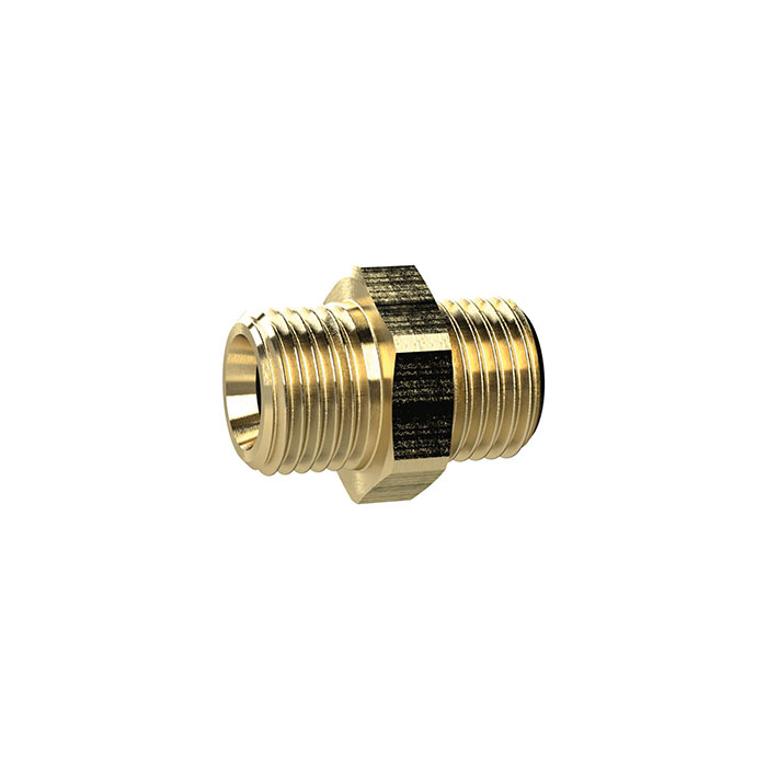 Double threaded nipple, Cyl., G 1/8 o., G 1/8 o., AF 14, Brass