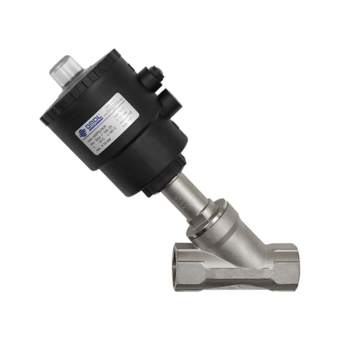 Angle seat valve, Piston drive, NC, Stainless steel, G 1/2