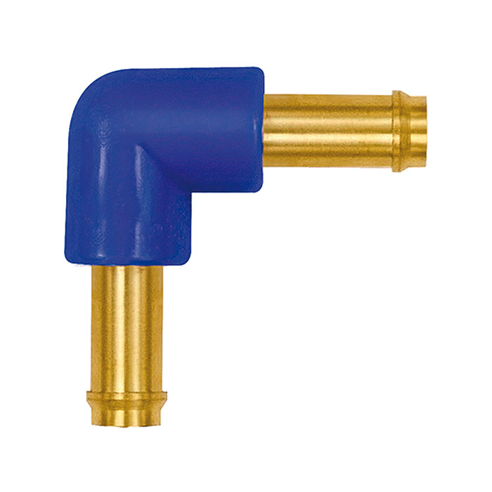 Angled hose fitting supports, for hose I.D. 3 mm, brass and POM