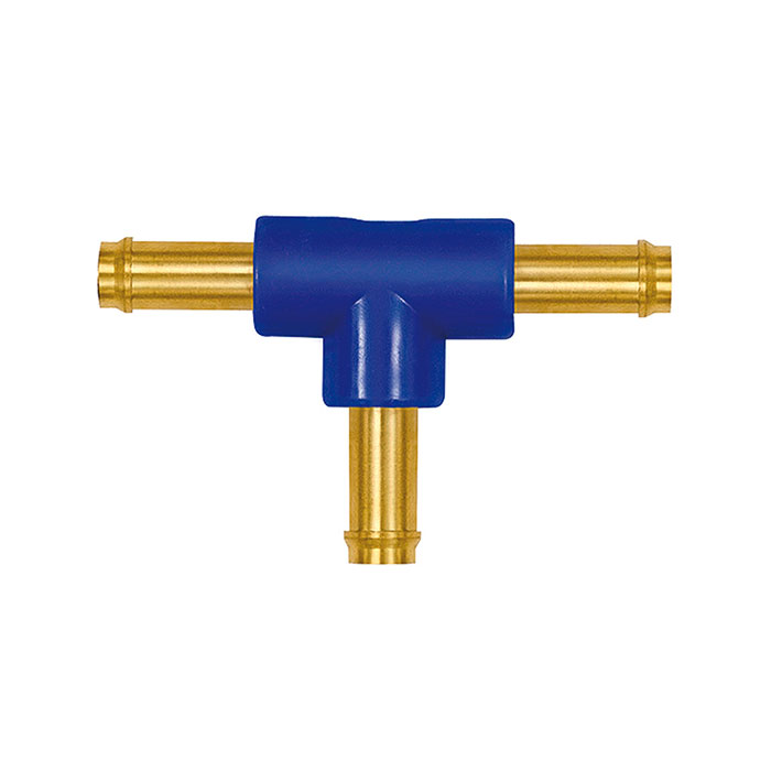 T-hose fitting supports, for hose I.D. 3 mm, brass and POM