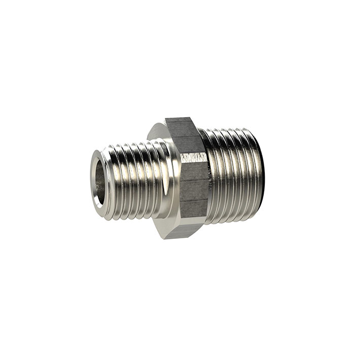 Double threaded nipple, R 1/8 o., R 3/8 o., nickel-plated brass